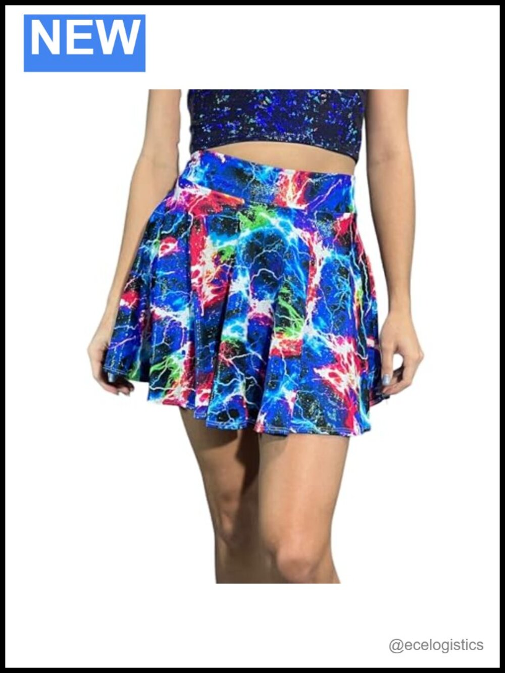 Sparkle Galaxy Lightning High-Waisted Skater Skirt Made in USA